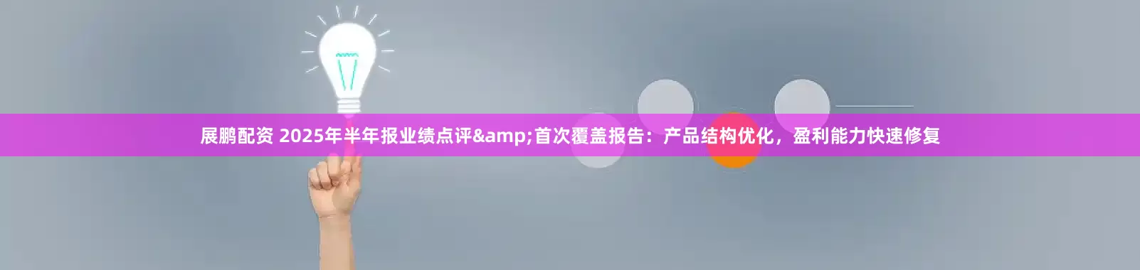 展鹏配资 2025年半年报业绩点评&首次覆盖报告：产品结构优化，盈利能力快速修复